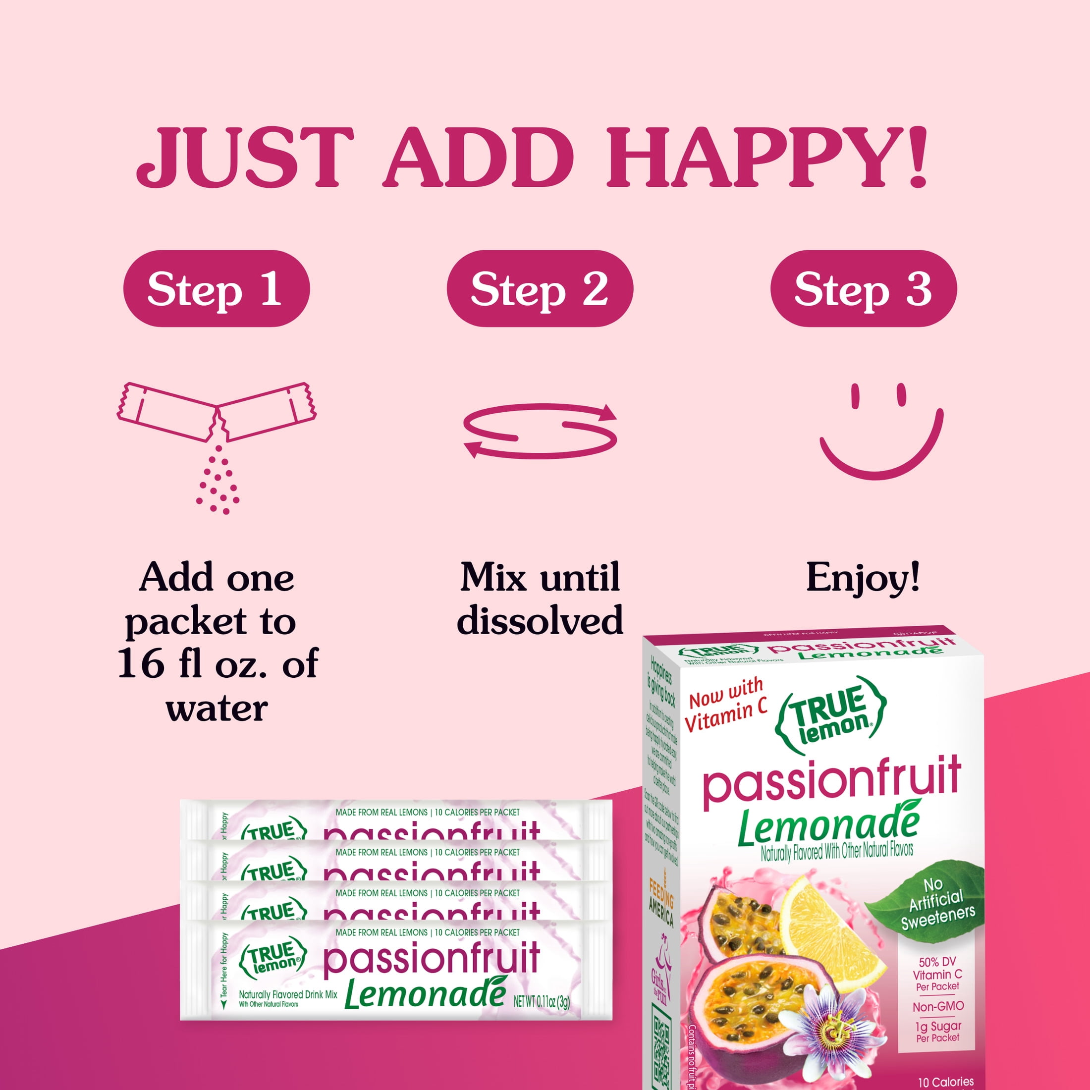(12 pack) True Lemon Passionfruit Lemonade Drink Mix, 10 Calories, No Artificial Sweetners, 10 Count