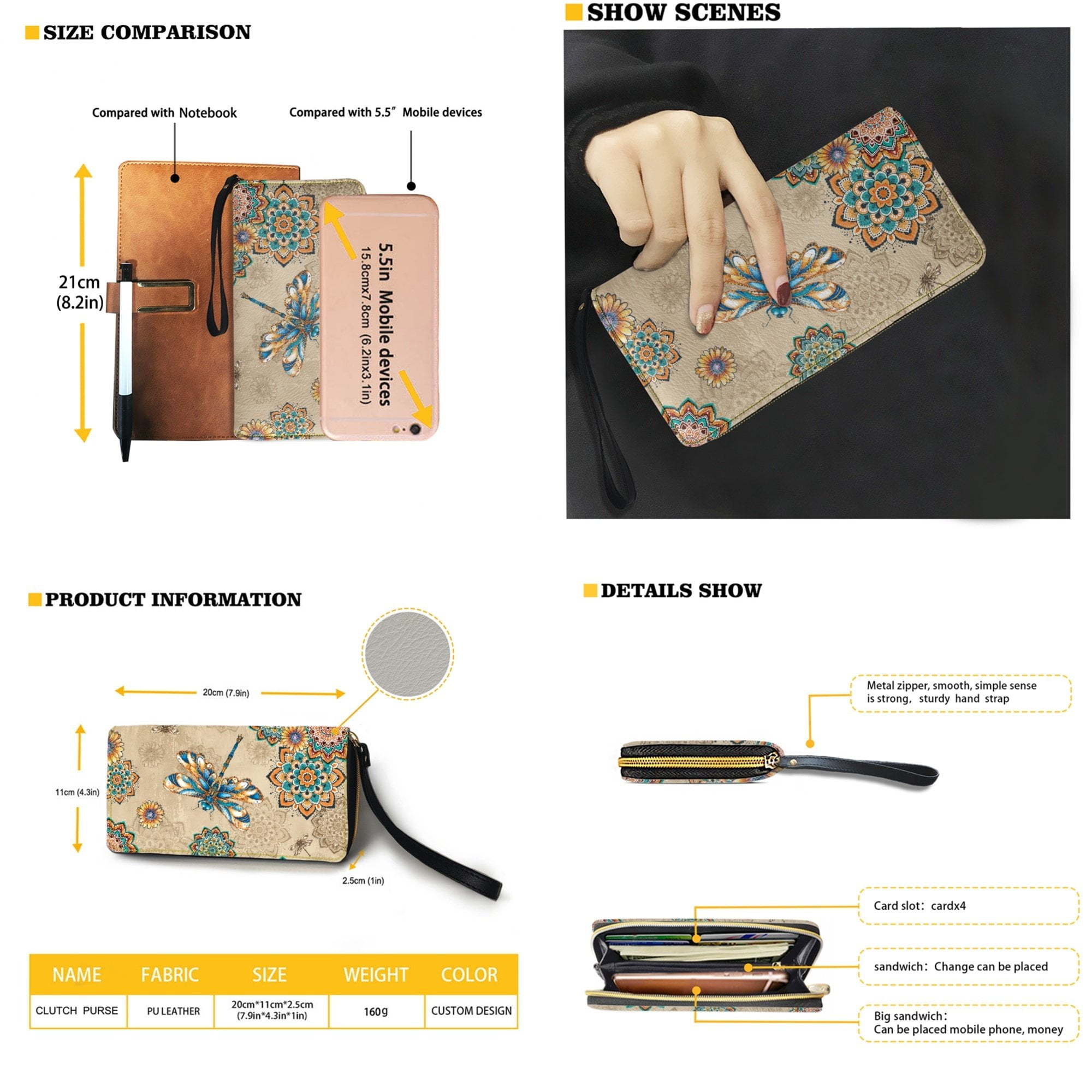 Kuiaobaty Dragonfly Print Satchel Purse for Women, Mandala Flowers Print Tote Handbag Purse with Zipper Closure, Roomy Leather Shoulder Bag for Travel, Beige
