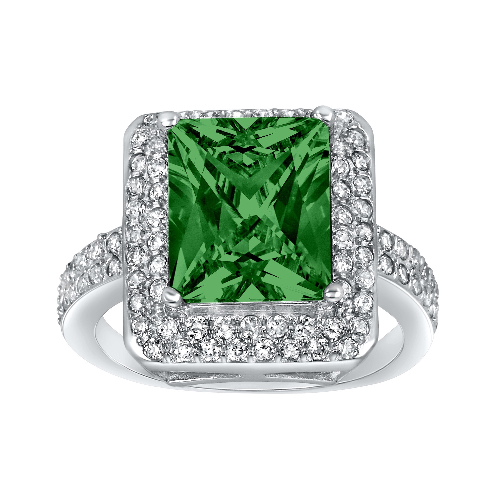 ELYA Jewelry Women's Radiant-Cut Green Cubic Zirconia Sterling Silver Ring