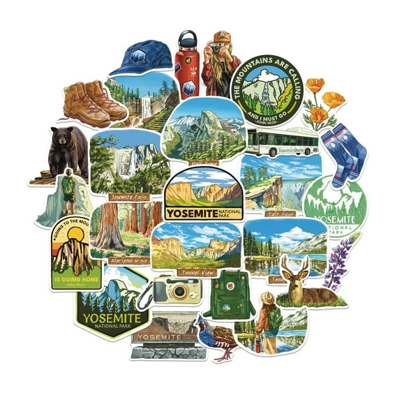 Navy Peony Yosemite National Park Stickers (28pcs) - For Journal, Scrapbook, Water Bottles