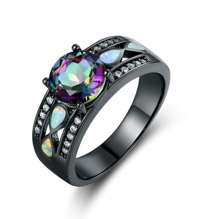 Rainbow Aura Quartz - Peermont Jewelry Rhodium Plated Rainbow Quartz Fire Opal Ring