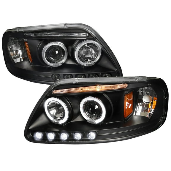 Dual Halo Projector Headlights (Black Housing/Clear Lens) Made for and Compatible with 1997-2004 Ford F-150 / 1997-2002 Expedition