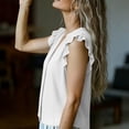 thumbnail image 5 of Womens Button Down Shirt Casual Ruffle Short Sleeve V Neck Textured Trendy Summer Tops Work Blouse (XL, White), 5 of 6