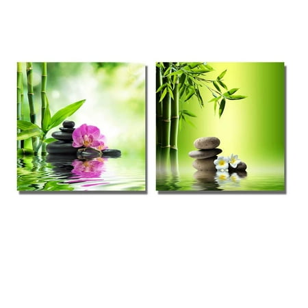 Deco Bamboo Wall26 - Spa Background with Bamboo and Stones on Water - Canvas Art Wall Decor - 24