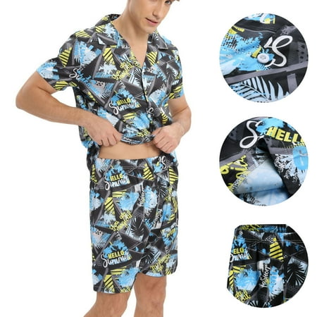 

Hunpta Men s Print Short Sleeve Shorts Imitation Silk Color Ding Pajamas Home Suit