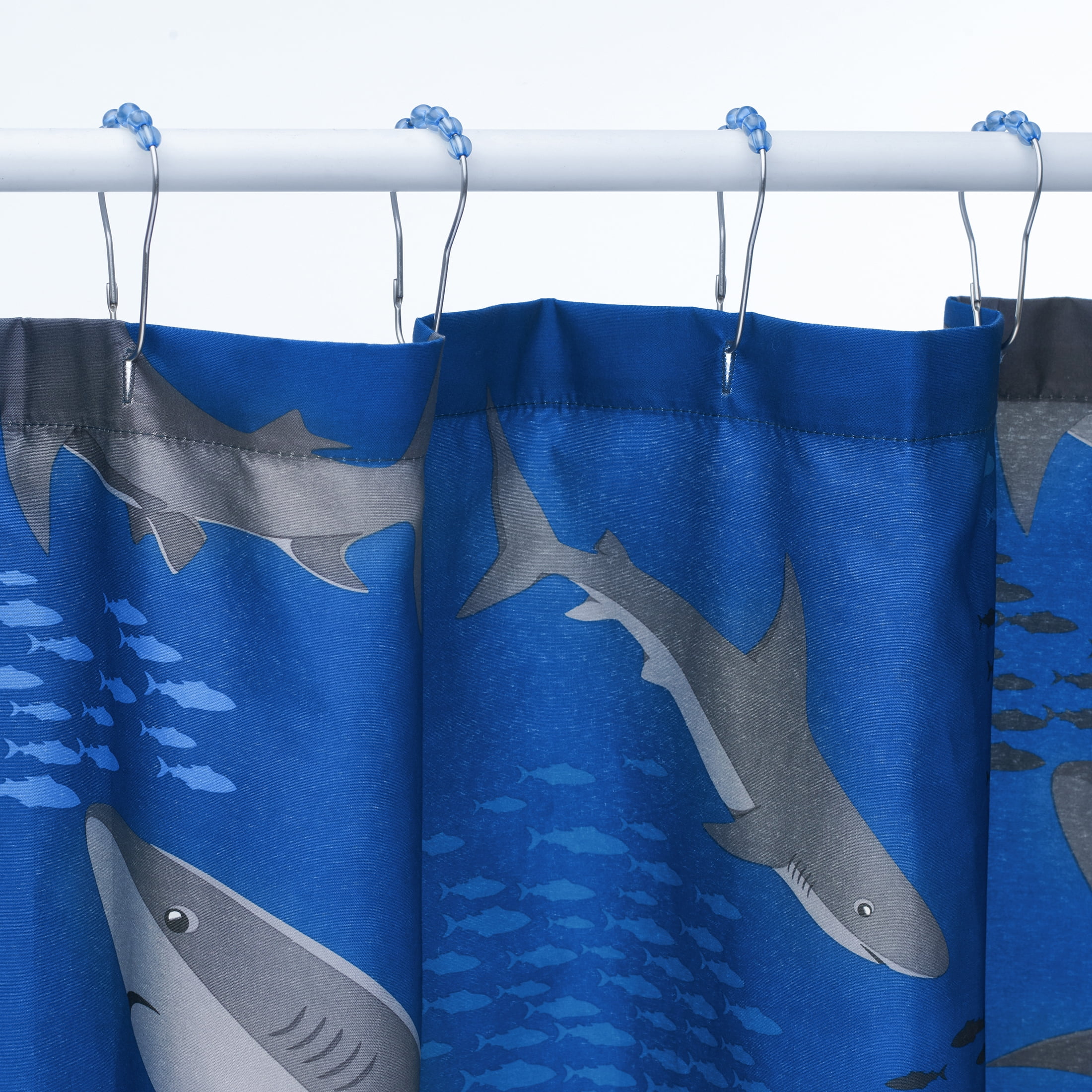 Your Zone Kids Navy Shark Shower Curtain with Hooks