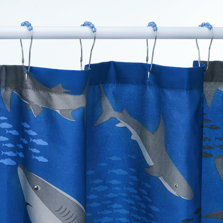 Your Zone Kids Shark Polyester Shower Curtain and Hooks