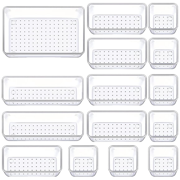 Set organizador de cajones Manalete de plástico transparente, 15 unidades
