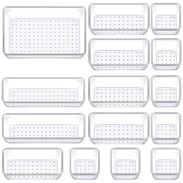 Set organizador de cajones Manalete de plástico transparente, 15 unidades