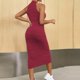 thumbnail image 2 of TaTaai Women's Ribbed Halter Neck Midi Dress Sleeveless Round Neck Fitted Bodycon Solid Knee Length for Summer Beach Party Daily Casual Wear Soft Stretchy Gift, 2 of 6