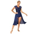 thumbnail image 5 of iEFiEL Womens Sheer Mesh Patchwork Lyrical Dance Dress Sleeveless Skirted Leotard Dance Costume Navy_Blue L, 5 of 7