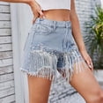thumbnail image 6 of Blue Shorts for Women 2025 New Jean Shorts Womens High Waisted Ripped Pearl Beaded Fringe Comfort Tassel Denim Shorts, 6 of 6