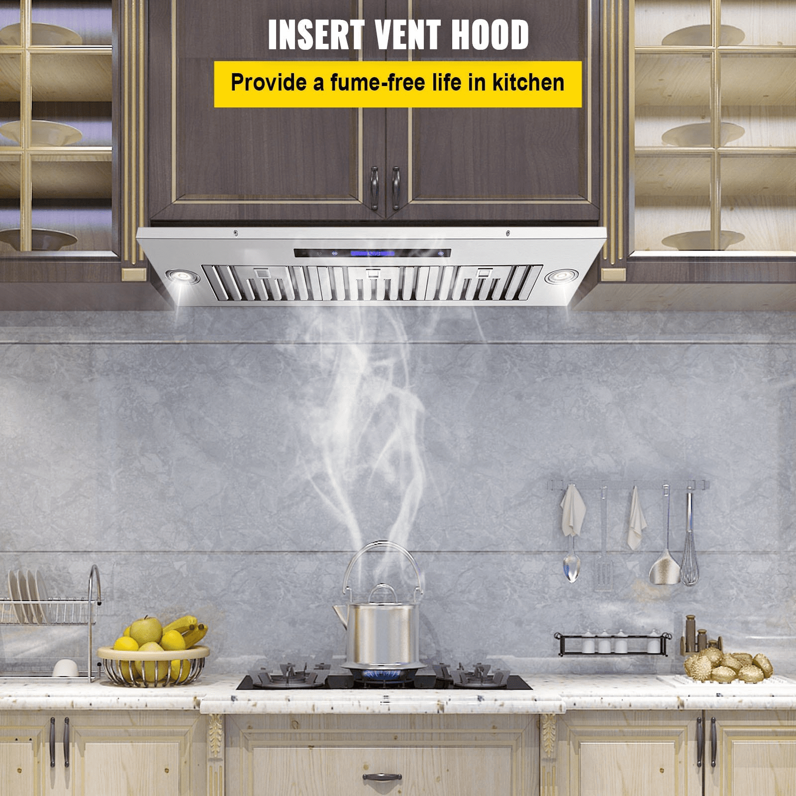 Range Hood 36 Inch, 900 CFM Stainless Steel Kitchen Vent with Touch & Remote Control, LED Lights, Convertible Ducted/Ductless, ETL Listed