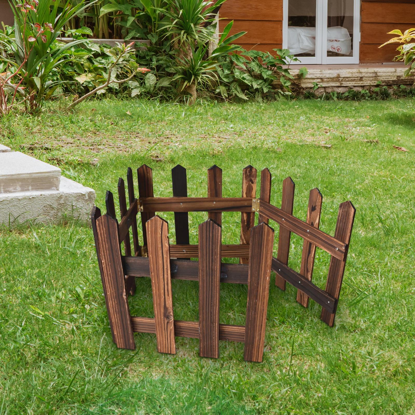 Vensio 30cm Height Brown Landscape Edging Border Fence 47-Inch Wood Garden Picket Fence for Flowerbeds