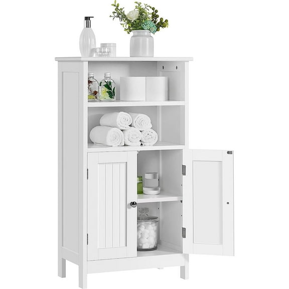Bilot Bathroom Floor Cabinet, Free Standing Cabinet with Double Door and Adjustable Shelf, Side Tall Storage Organizer for Living Room/Kitchen/Hallway/Home Office, White