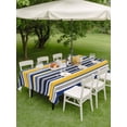 thumbnail image 5 of 52x70 Inch Outdoor Tablecloth with Umbrella Hole Zipper Rectangle Navy Blue Yellow Striped Rectangular Tablecloths Outside Waterproof Farmhouse Vintage Stripe Patio Table Cloth Cover for Picnic Party, 5 of 8