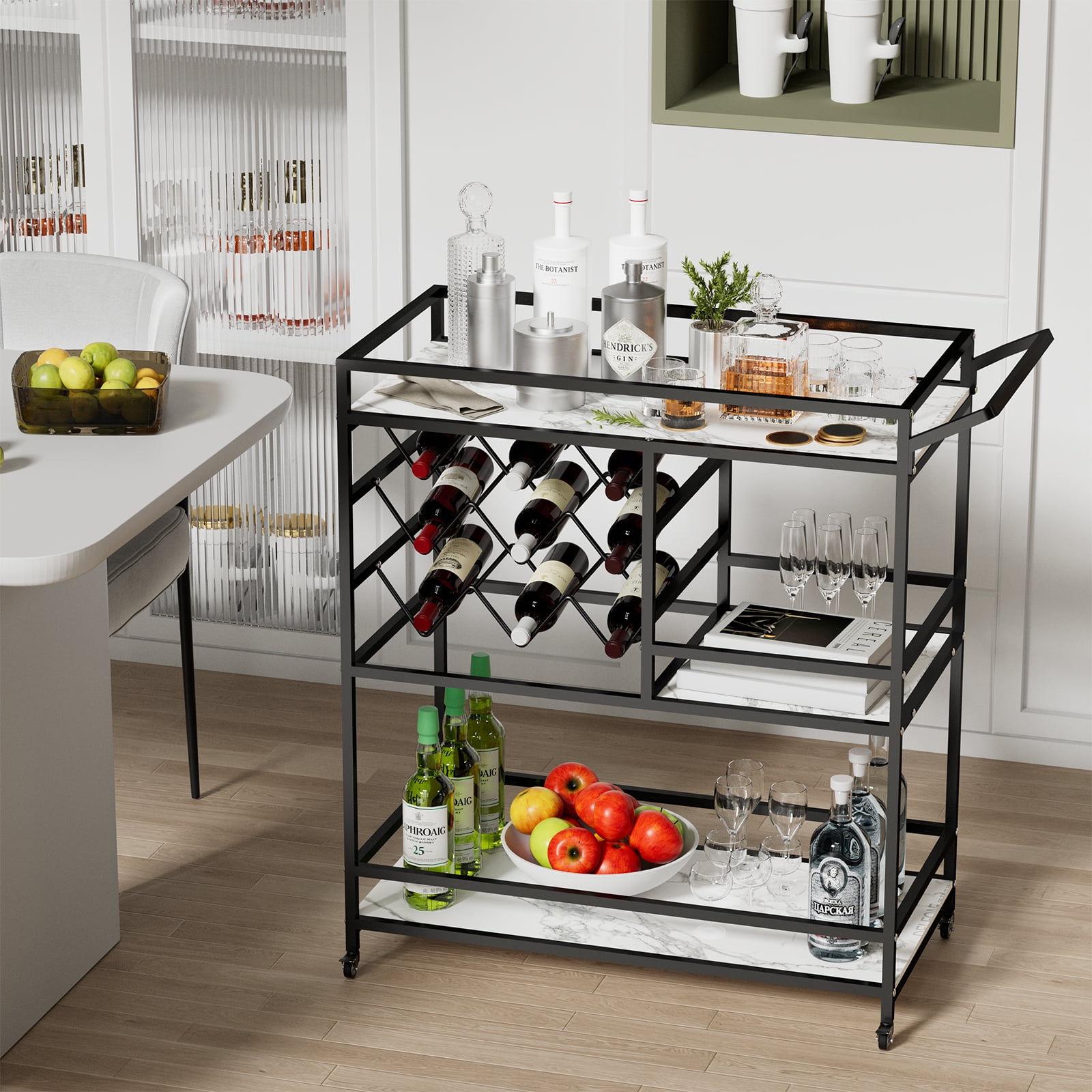 Wine Bar Cart, Simple Modern Beverage Cart with Wine Rack/Glass Holder –  TreeLen