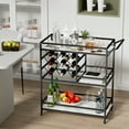 thumbnail image 2 of BENOSS 3-Tier Home Bar Cart with Wine Rack and Glass Cup Storage, Mobile Serving Wine Cart on Wheels, Modern Rolling Drink Trolley for Coffee Tea Wine, Beverage Bar Table for Home Kitchen Party, Black, 2 of 5