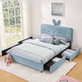 thumbnail image 3 of Cama infantil de tamaño king con respaldo en forma de oreja de conejo, luz LED y 4 cajones de almacenamiento, tejido aleteado (84,5''X62,75''X41''), 3 of 5