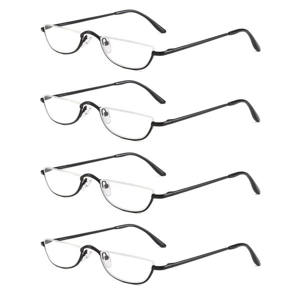 REAVEE Half Reading Glasses - 4 Pairs Half Rim Metal Frame Glasses Spring Hinge Readers for Men and Women, Black 1.25