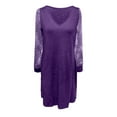 thumbnail image 6 of Letdown Women's Sparkly Ruched Bodycon Mini Dress Sheer Mesh Bell Long Sleeve V Neck Short Club Party Dresses (Purple,XL), 6 of 6