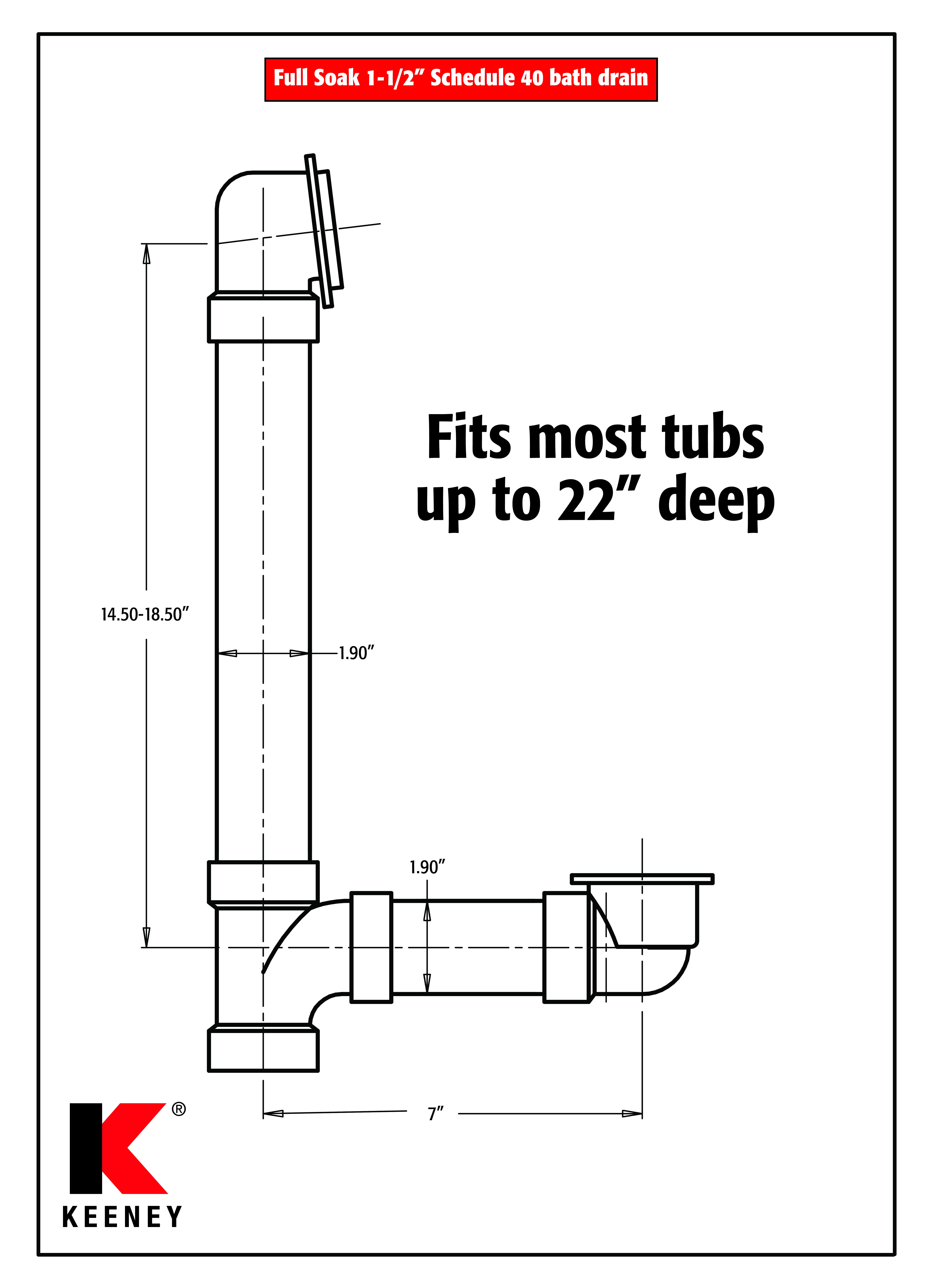 Keeney 30PVCFSBN Foot Lok Full Soak Bath Drain, Brushed Nickel