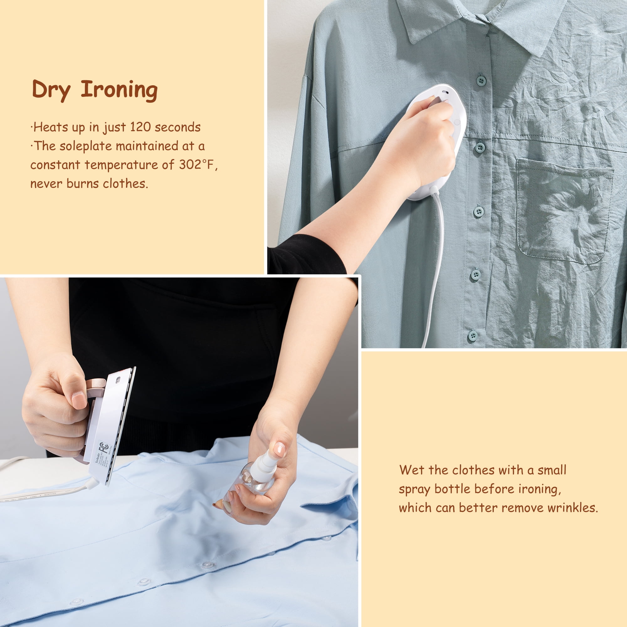 Newbealer Travel Iron for Clothes,100V-240V Portable Mini Ironing Machine with Non-Stick Soleplate,0.8lb Ultra-Lightweight,302°F Small Iron for Sewing,Quilting and Handcraft