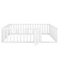 thumbnail image 6 of Queen Size Wood Floor Bed for Children, Versatile Floor Bed Frame with Fence and Door, Safety & Fun Design Toddler Bed Playpen with Extended Rail, White, 6 of 10