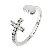 WQQZJJ Rings For Women Diamond Cross Peach Heart Open Ring Geometric Love For Girls Women's Ring Jewelry Clearance on Deals