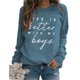 thumbnail image 1 of Sudadera de mujer con cuello redondo, diseño de patrón de letras, manga larga, sudadera informal holgada con capucha para uso diario, azul (fuente blanca) XL, 1 of 5