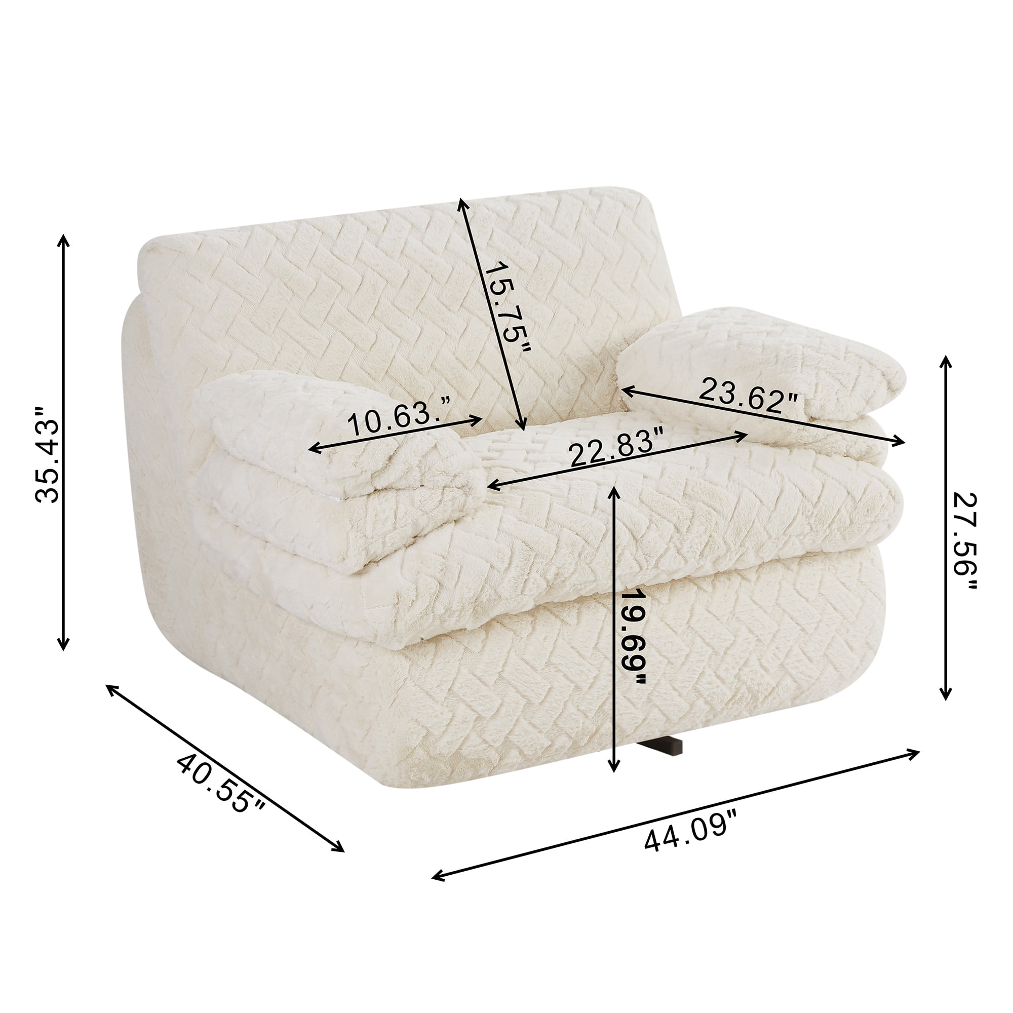 Aukfa Full Compression Swivel Sofa Chair – Corduroy Modular Sectional Sofa with Cloud Cushions, Deep Seat & Bolster Armrests for Living Room, White