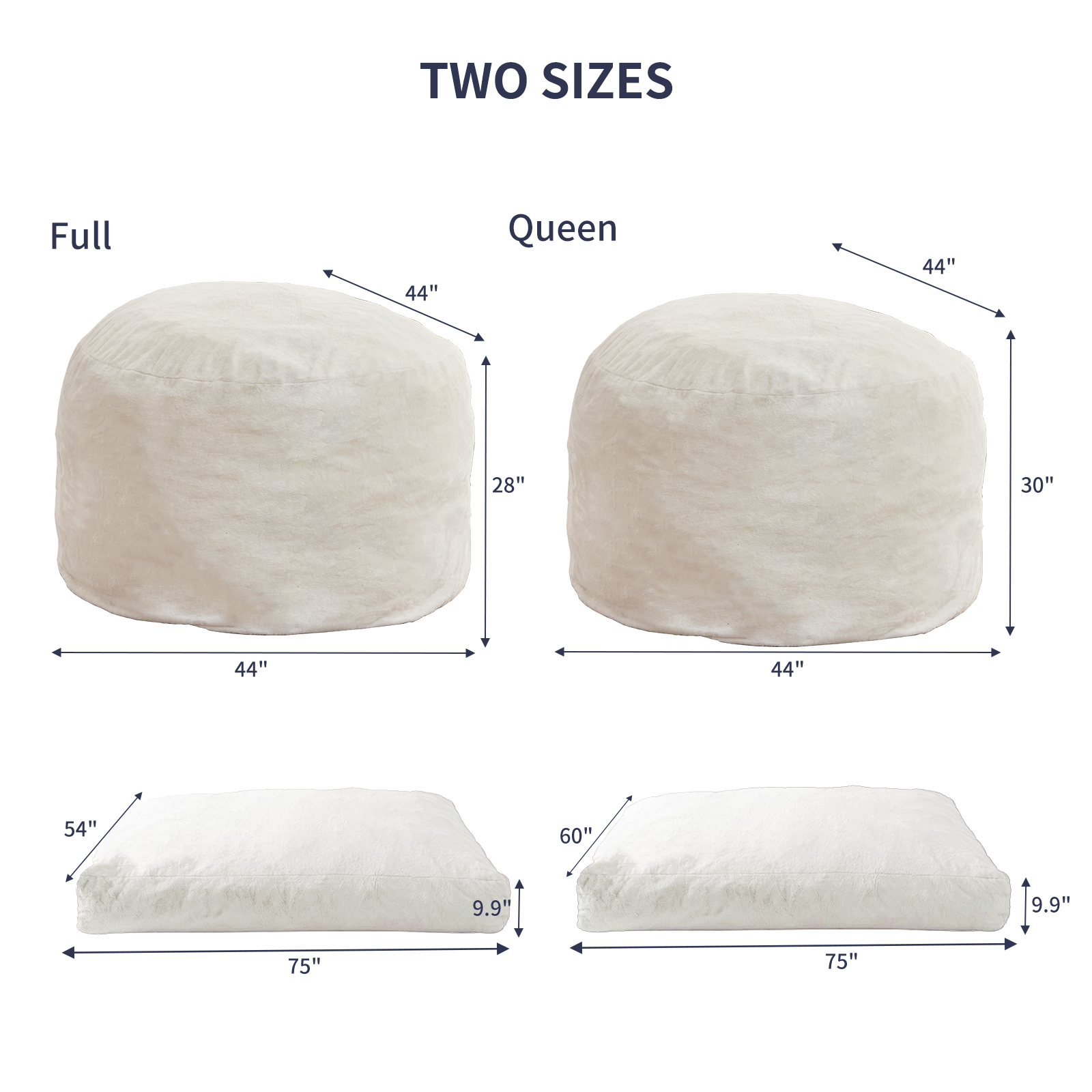 ZAFLY Giant Bean Bag Chair, Full Size Convertible Bean Bag Sofa, Faux Rabbit Fur Lazy Chair for Adults - White