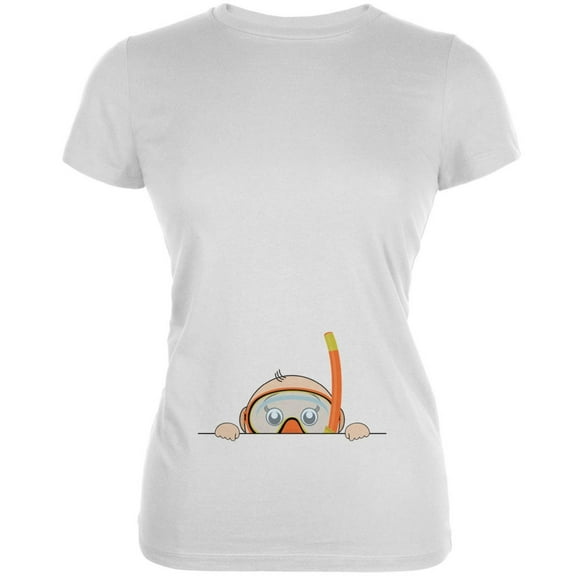 Summer - Peeking Baby Snorkel White Juniors Soft T-Shirt - Large
