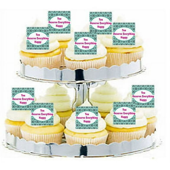 24pk Encouragement You Deserve Everything Happy Edible Cupcake Decoration Toppers / Picks