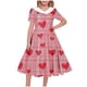 thumbnail image 1 of Vestido de manga corta con cuello en V para niña, estampado de manga corta, falda con cuello doblado y cintura mediana y grande, de poliéster., 1 of 6