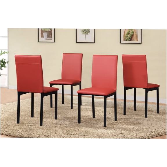 JERFIT 4 Pack Red Faux Leather Dining Chairs with Metal Frame, Upholstered Side Chairs for Kitchen, Dining Room