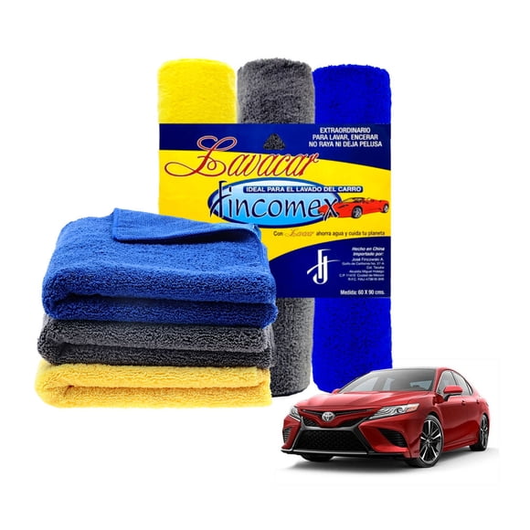 Toalla de Microfibra para Auto, 60 x 90 cm. Trapo para Lavar, Secar Carro y Moto. Absorbe 4 Veces su Peso. Microfiber Towels. Pack of 3 Franela Ultra Absorbente