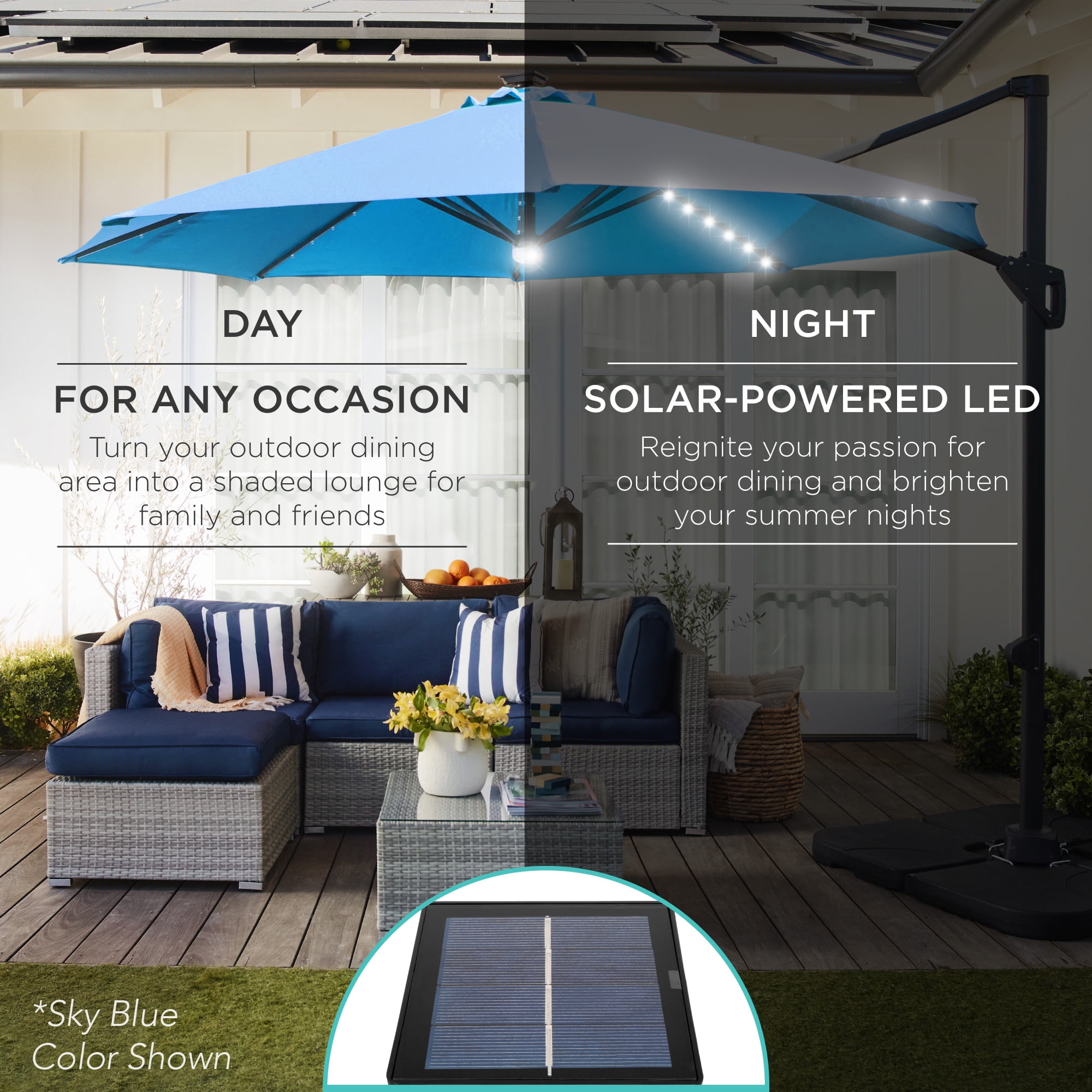 Best Choice Products 10ft 360-Degree Solar LED Lit Cantilever Patio Umbrella, Outdoor Hanging Shade- Green