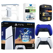 Sony PlayStation 5 Astro Bot Slim Digital Bundle with Disc Drive, Extra Controller, MightySkins Game Collection Services and 2 Year Extended Warranty - Cobalt Blue