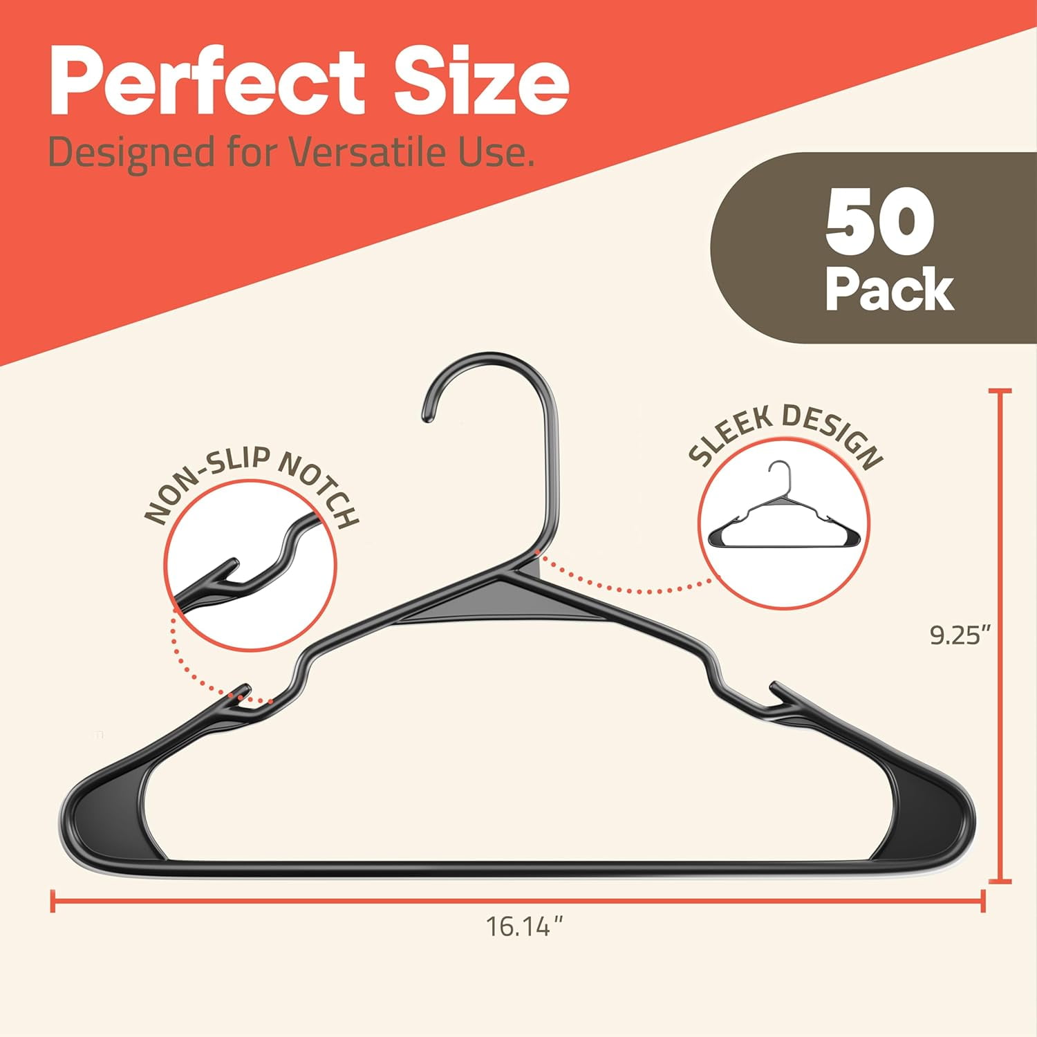 Gray Plastic hangers 50 Pack– Heavy-Duty Plastic Hangers Slim and Space-Saving Hangers, Durable & Lightweight PP Hangers with Non-Slip Shoulder Notches for Slip Dresses, Suits, Jackets & Camisoles