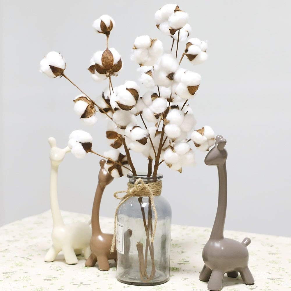 6/10 Heads Naturally Dried Cotton Stems Farmhouse Artificial Flower Gifts 