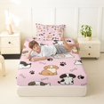 thumbnail image 3 of Manfei Kawaii Dog Twin Fitted Sheet, Puppy Paw Print Bedding, Pink, 2pcs, 1 Fitted Sheet and 1 Pillowcase, 3 of 6