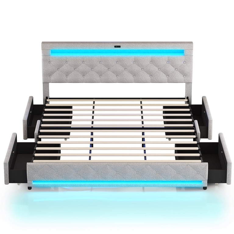 Chvans King Platform Bed with LED Headboard & Storage photo 7