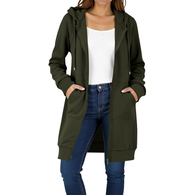 HAiming Chandail à Capuchon Long pour Femmes Grande Taille, Couleur Unie, Veste Décontractée à Manches Longues avec Cordon de Serrage