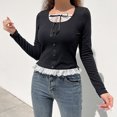 thumbnail image 4 of Moda mujer casual apretado pulóver empalme irregular cuello redondo camisetas tops Fridja  gope1114, 4 of 9