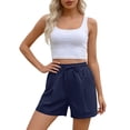 thumbnail image 7 of Summer Drawstring Shorts Women Casual High Waisted Shorts with Pockets Dark Blue M, 7 of 7