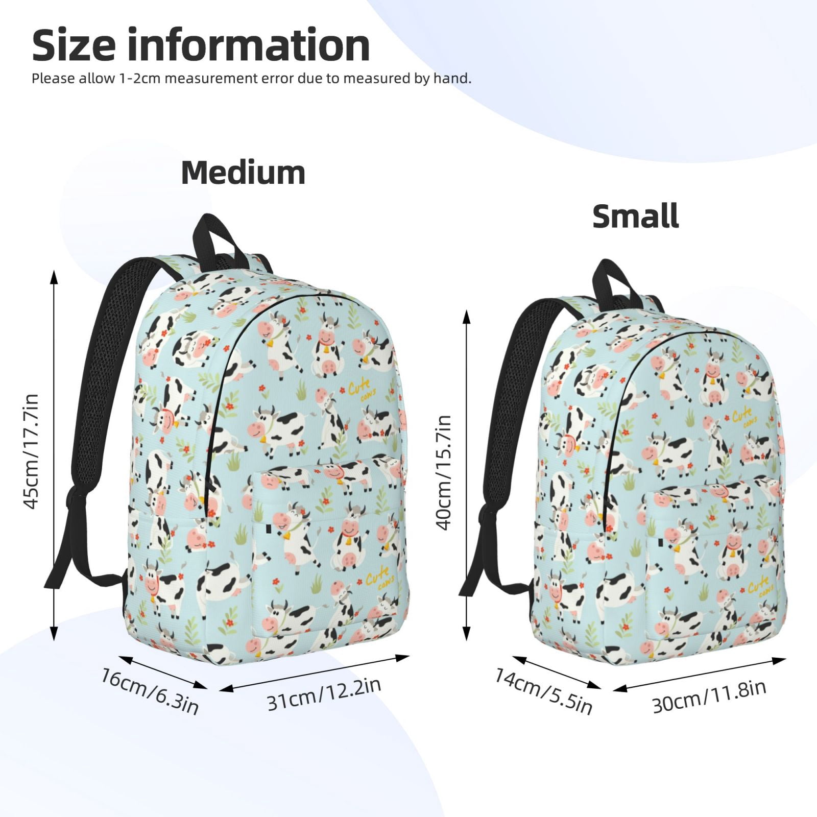 Vsdgher Cute Cows Print Canvas Backpack Travel Rucksack Unisex Knapsack 15.7/17.7Inch Laptop Backpack for Work,College -Small
