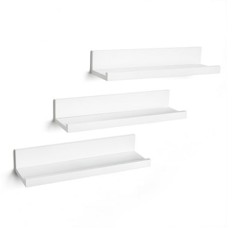 3 Shelf Wall - Set of Three - 14 Inch White Floating Wall Shelves