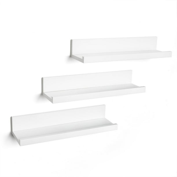 14 Inch White Floating Wall Shelves, White Floating Shelves With Lights