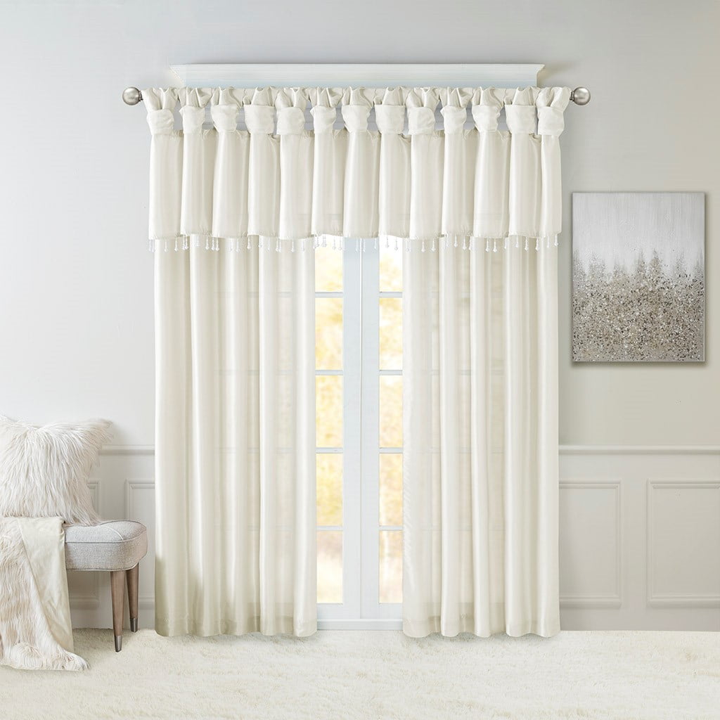 MAYEERTY 50x84" 2-PK Twist Tab Lined Window Curtain Pair Living Room White